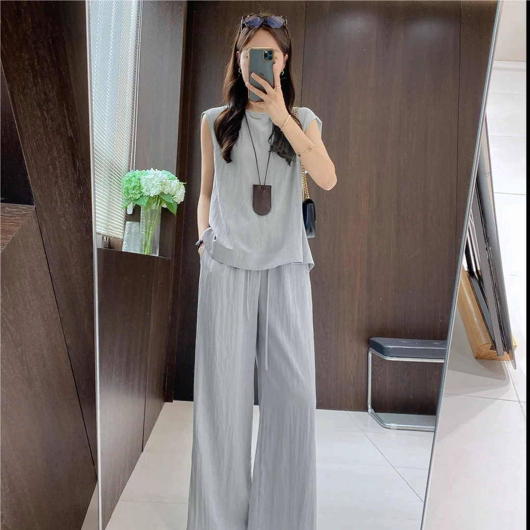 夏季无袖套装女上衣2025新款时尚显瘦休闲裤洋气松弛感两件套