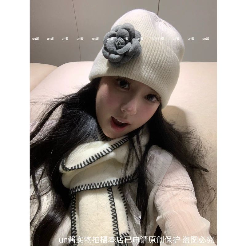 un酱~原创新款小香风针织帽秋冬氛围感单品百搭毛线帽子女显脸小