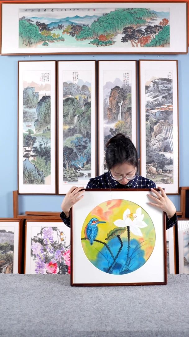 【闪购商品】国画戚莉莉《荷花斗方》手绘带框52*52