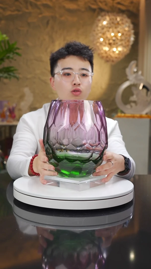 琉璃手工艺品福利金红绿切面花瓶