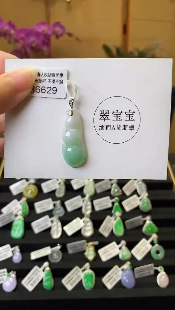 颈饰18K金镶嵌翡翠B6629 福豆 含运营费