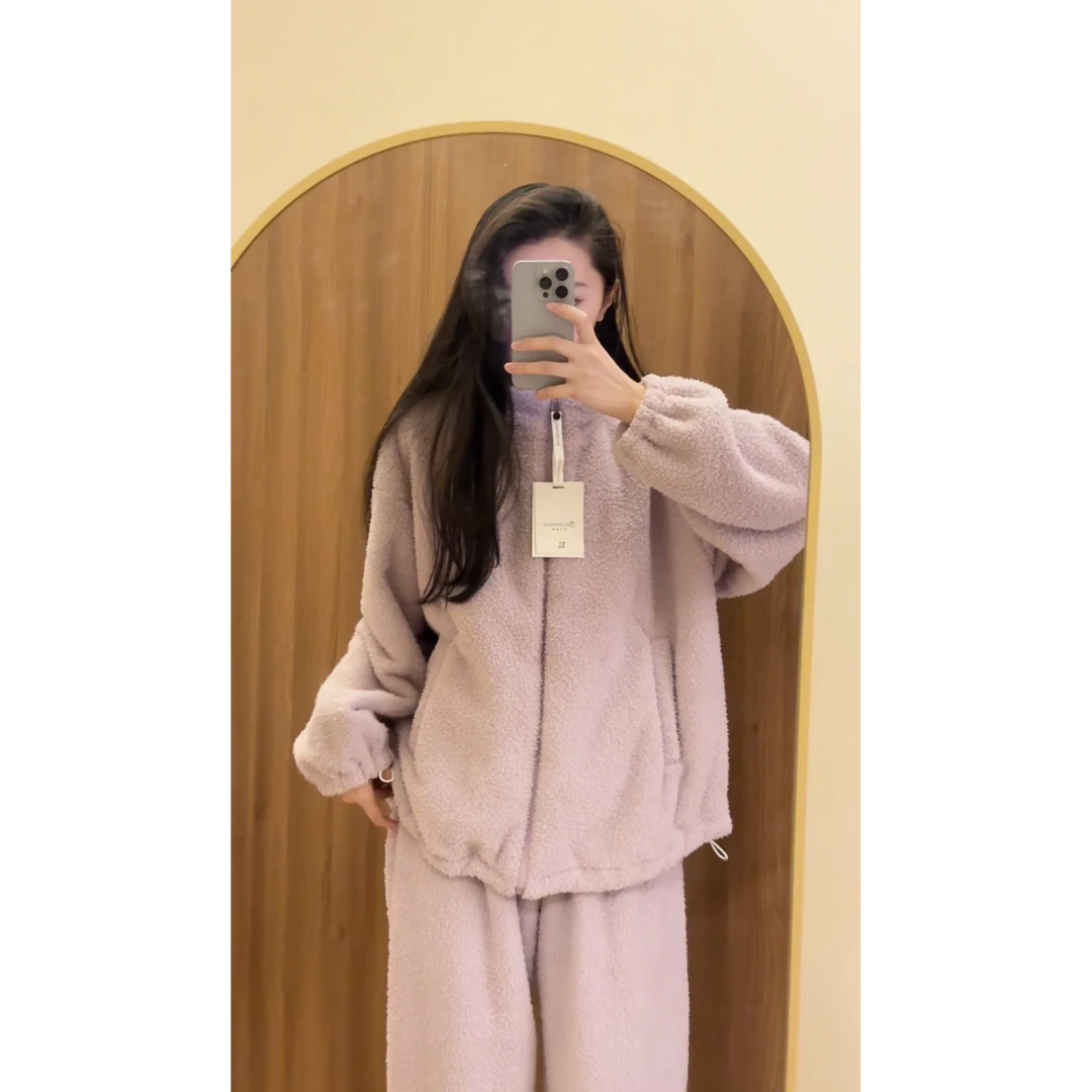 【清】拒绝臃肿高密加绒半边绒睡衣女秋冬季套装家居服保暖长袖