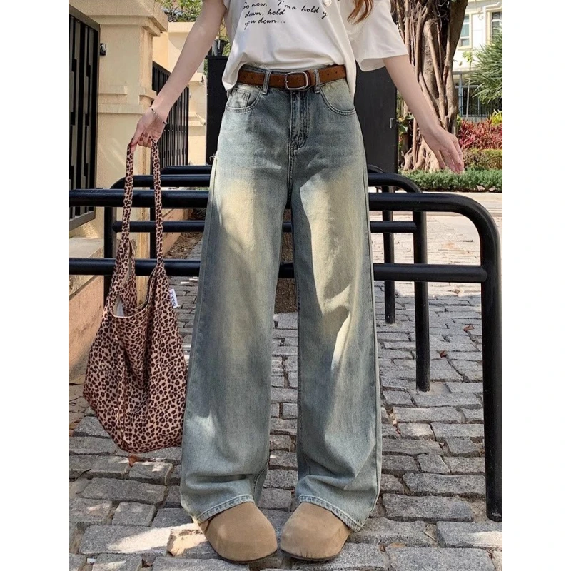 高个子加长复古阔腿牛仔裤女2025夏季宽松显瘦慵懒垂感直筒拖地裤