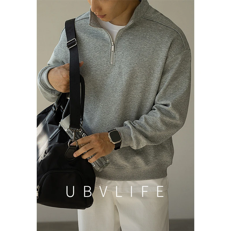【都市轻旅】液态空气棉立领卫衣男2025秋老钱风长袖休闲T恤