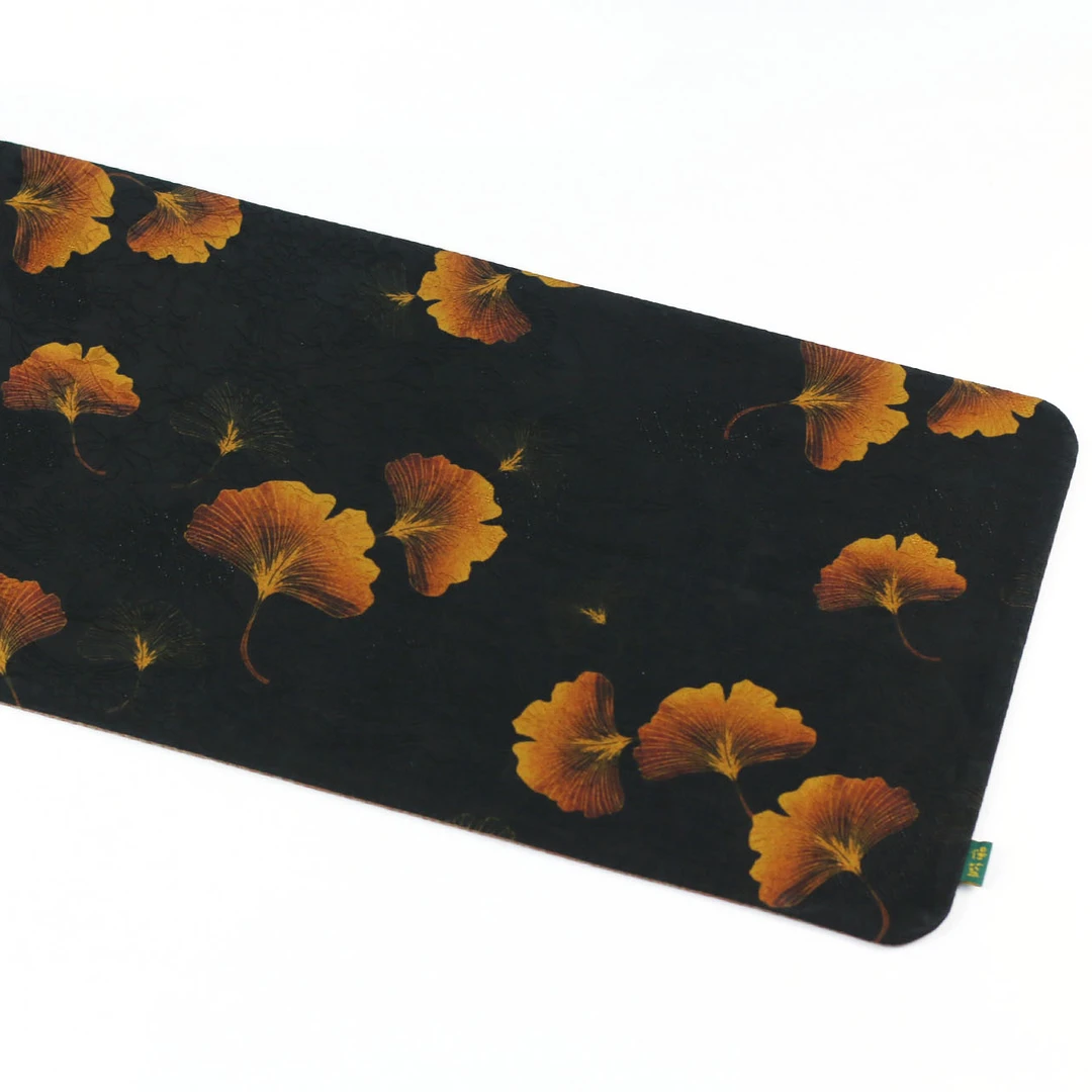 观一茶堂 | 慢蓝·[银杏] 墨绿色 黑色 真丝香云纱茶席50*24cm手工