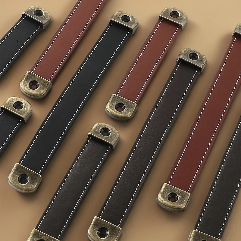 仿古铜柜门明装皮拉手橱柜衣柜皮箱家具皮质手柄酒盒酒箱皮革提手