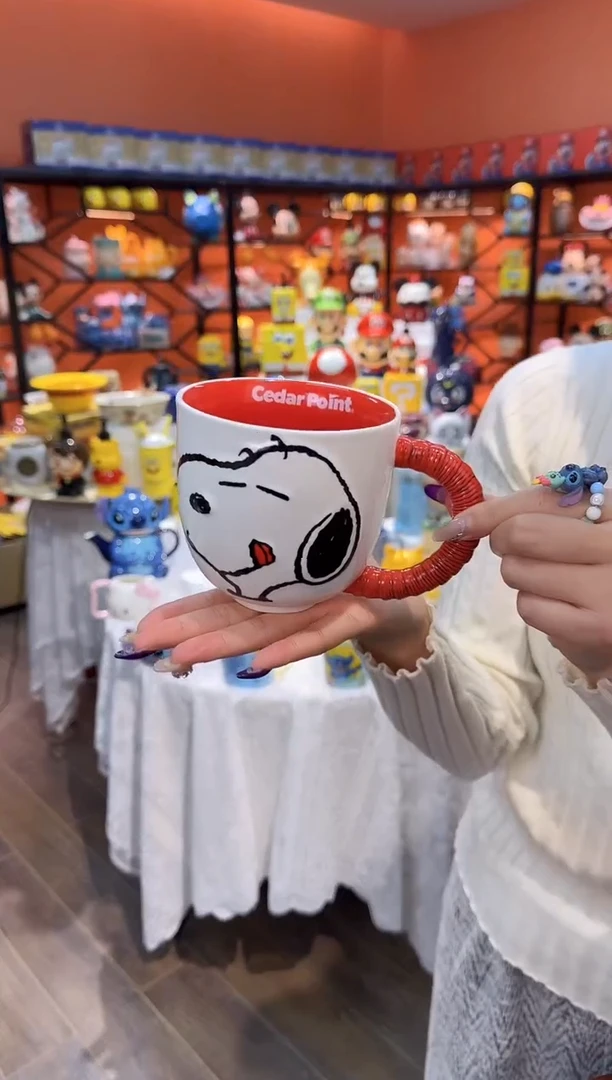 瓷片@@史努比红色手柄陶瓷杯