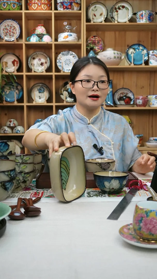 瓷片小可高温陶瓷一组四只桑叶盘