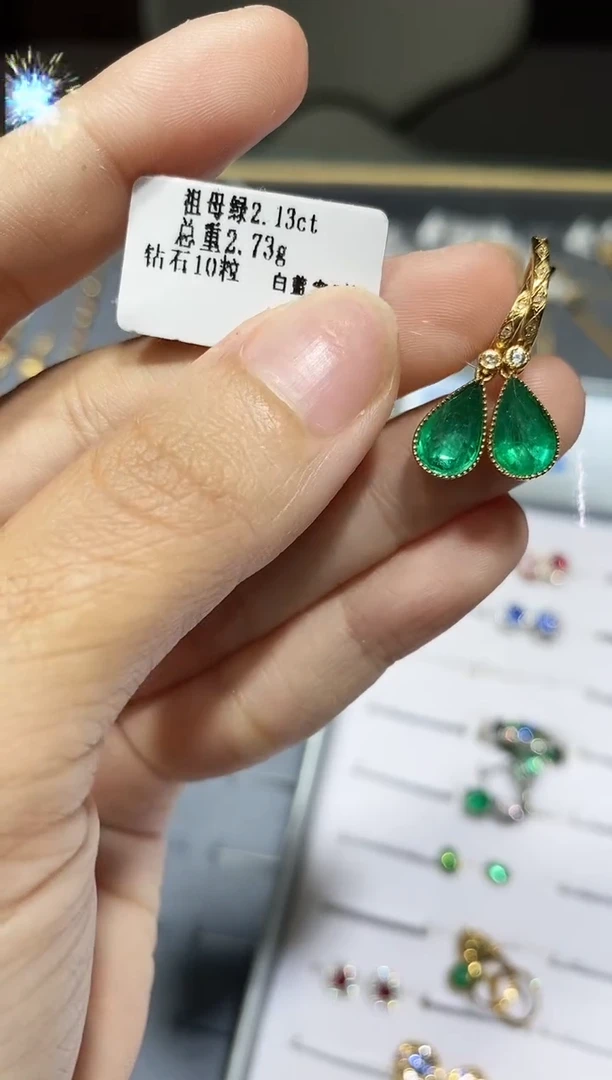 18K金镶嵌耳饰祖母绿