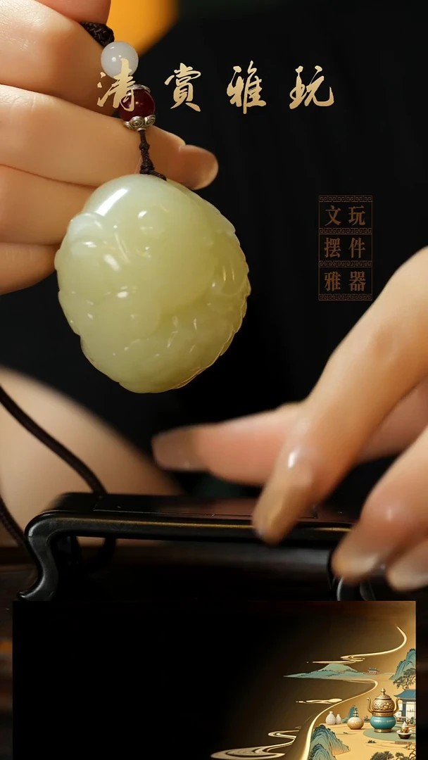 玉《年年有余》手把件摆件