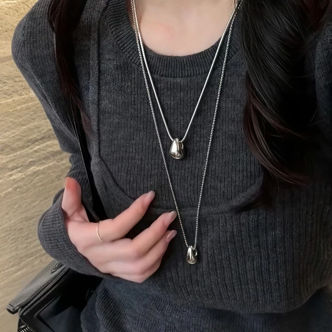 钛钢项链 极简风百搭水滴毛衣链 秋冬叠戴长款吊坠时尚休闲项链女