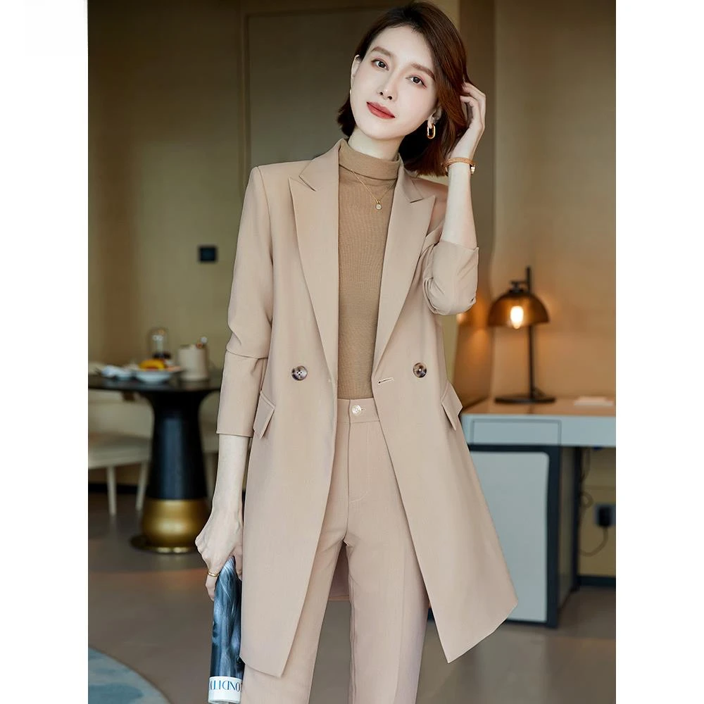 中长款西装风衣外套女高级感春秋2025新款大码职业西服大衣套装秋