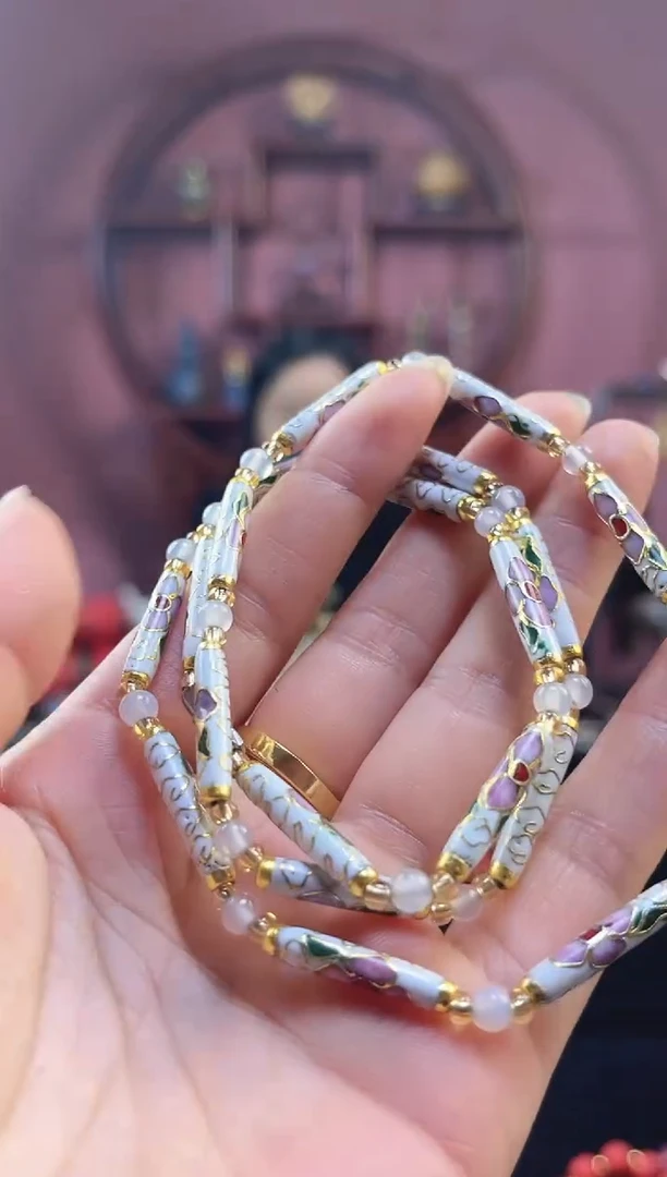 非遗 景泰蓝竹节项链 白色