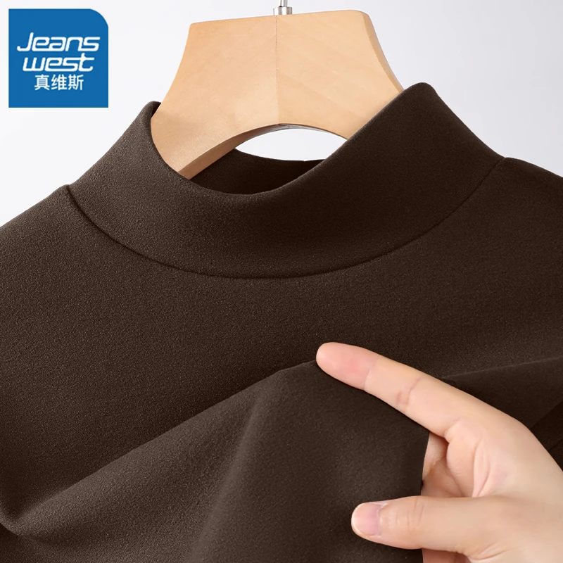 真维斯半高领打底衫女2026新款秋冬加绒加绒内搭长袖上衣针织衫女