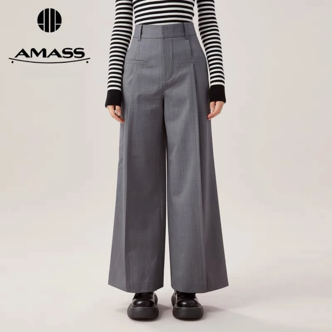 【阿玛施AMASS】 5100375百搭时尚休闲宽松设计师经典女士阔腿裤