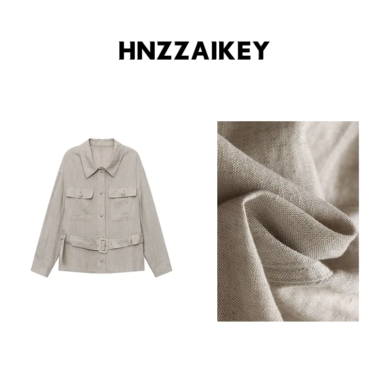 HNZZAIKEY UMZ 天丝亚麻老钱风系腰带工装风衬衫外套 MQ0714