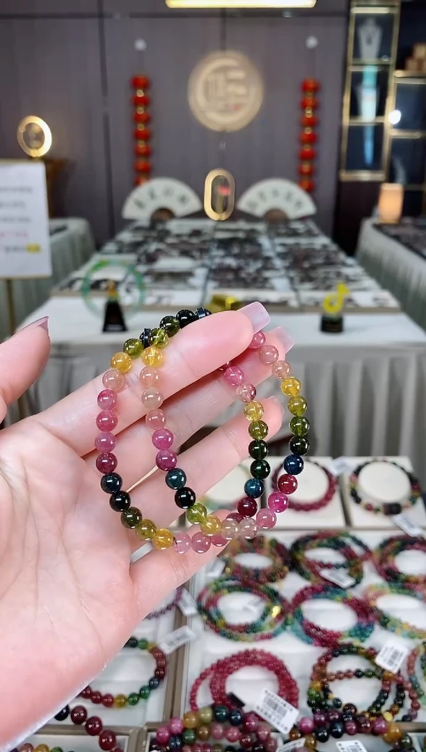 未镶嵌老矿碧玺彩虹单圈手串6mm+碧玺hon多样性发货一条