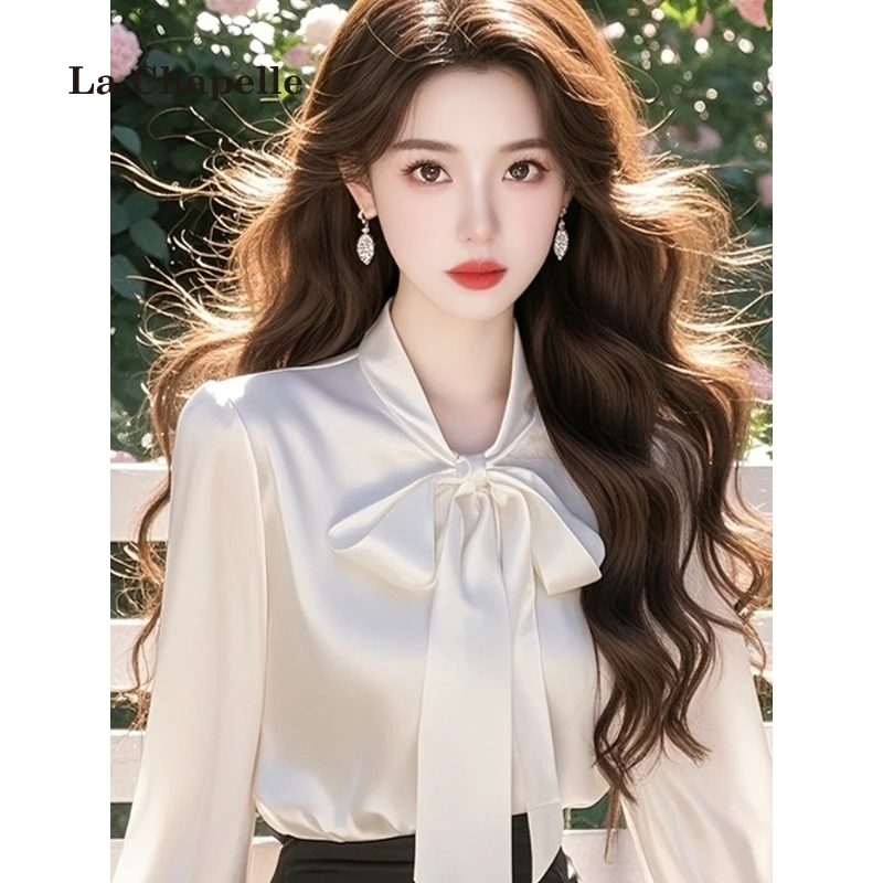 拉夏贝尔春季2025新款蝴蝶结小众衬衣女法式时尚高级感上衣衬衫