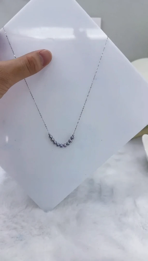 银S925镶嵌海水珍珠DA海水灰珠微笑链4-5 y333