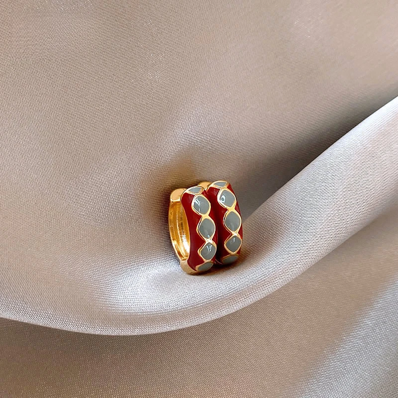 CK 合金耳饰 红色滴釉复古圈圈耳环女耳圈耳扣耳钉独特高级感轻奢