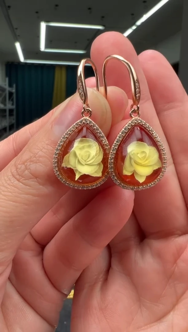 琥珀银S925镶嵌耳饰多样性拍一发一