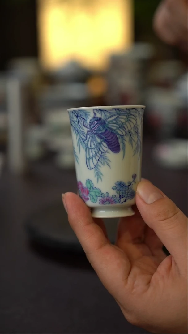景德镇全手工手绘斗彩知夏闻香杯