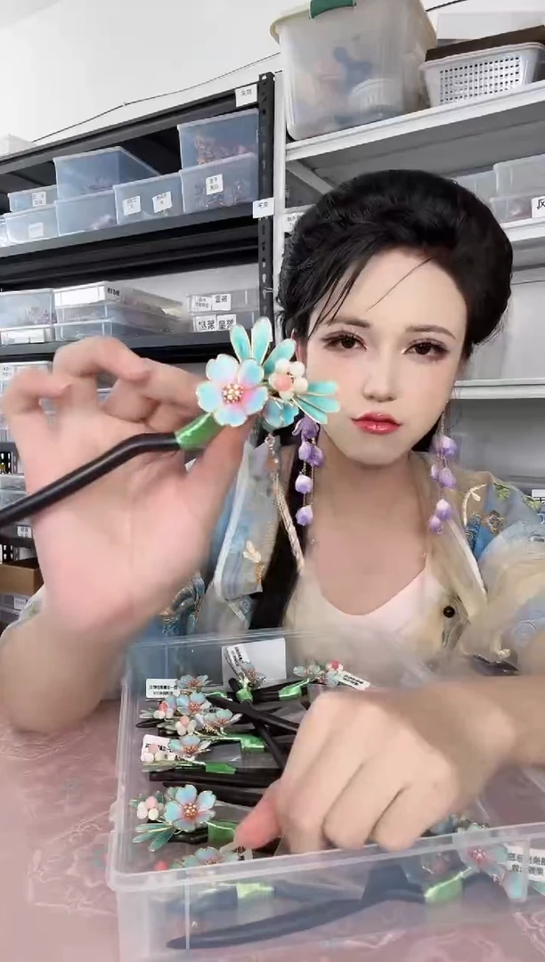 无铜合金666 非遗绒花发簪