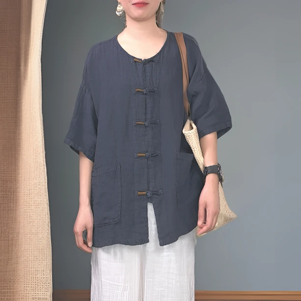 汉麻T恤 女大版 手工盘扣 柔软舒适复古田园风2025新款