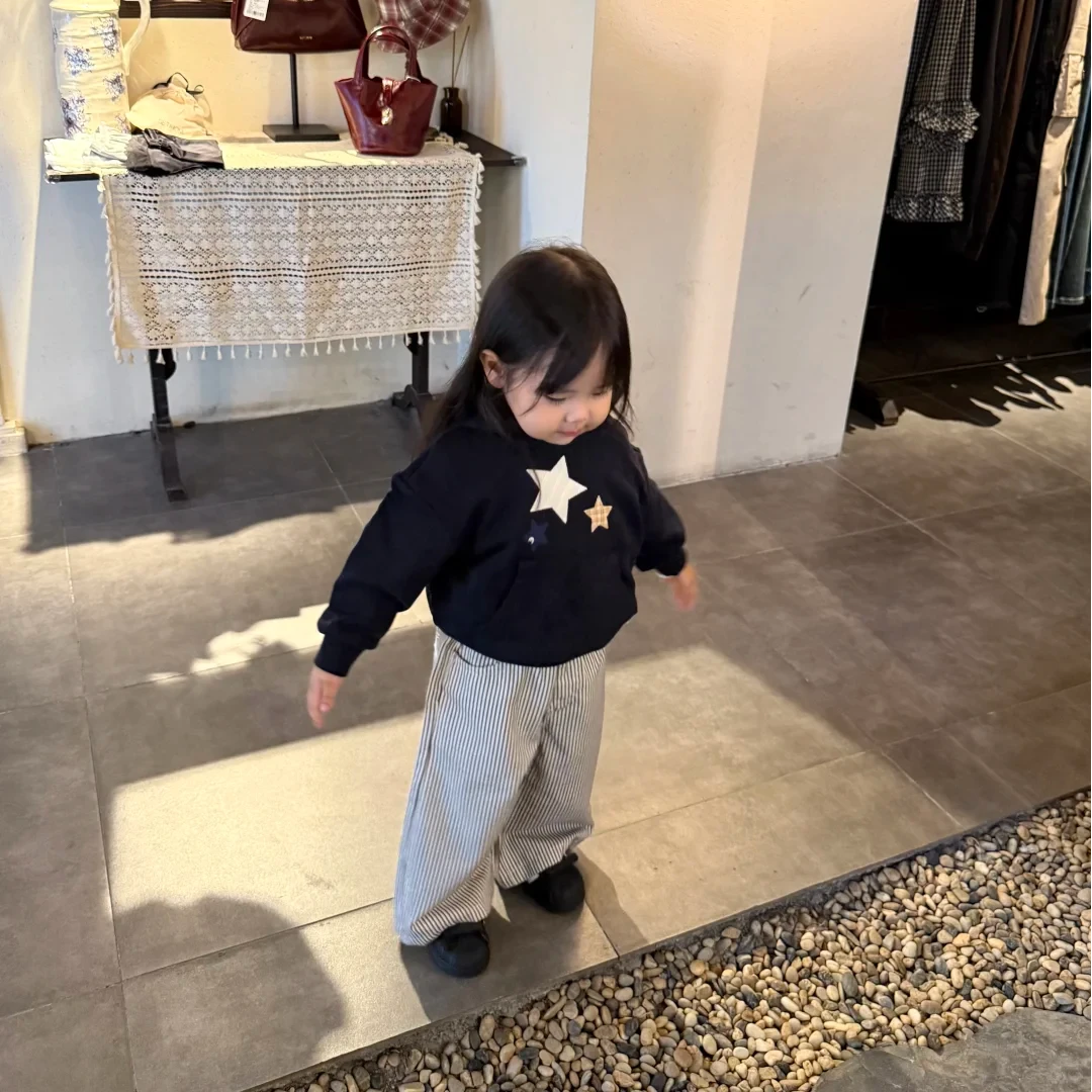 壹妈韩版童装女童秋季套装洋气儿童星星连帽卫衣条纹休闲裤两件套