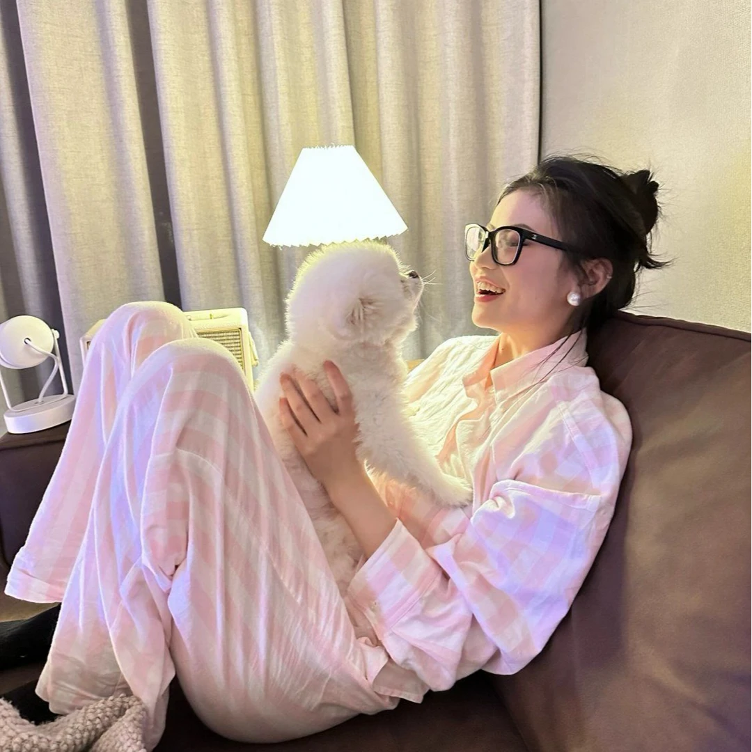 韩版甜美粉色条纹睡衣女秋冬季新款开衫长裤大码可外穿家居服套装