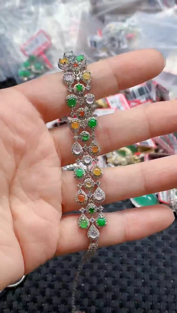 银S925镶嵌戒指翡翠天然A货缅甸翡翠