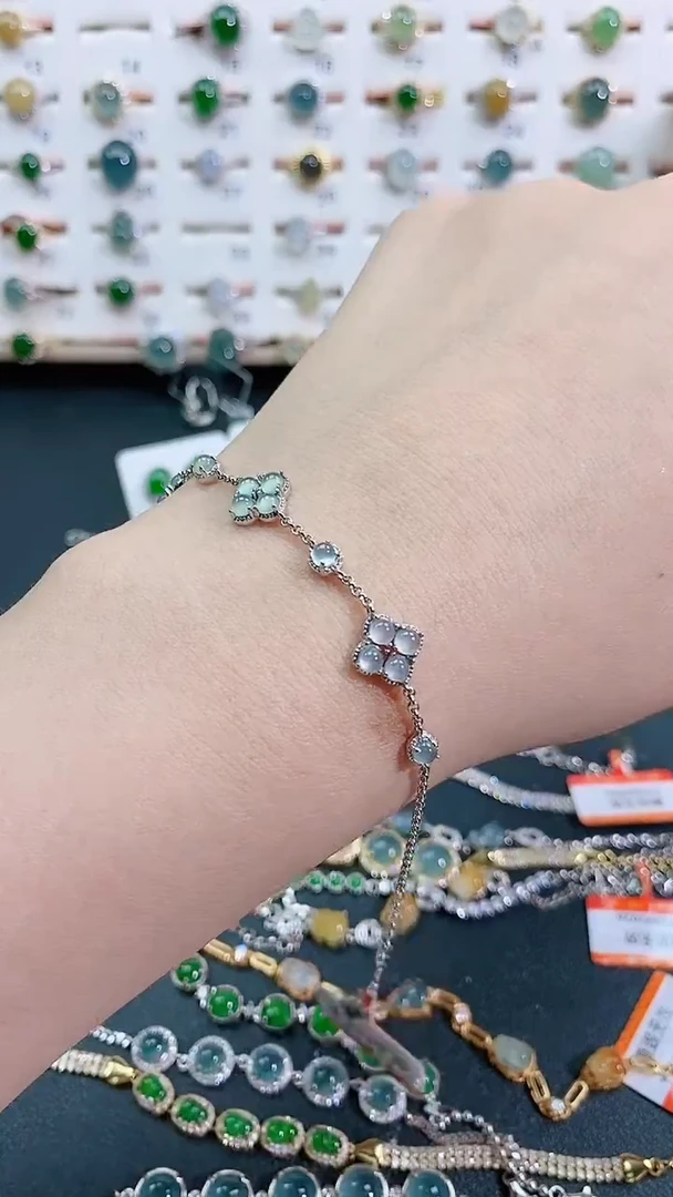 银S925镶嵌手链翡翠天然翡翠