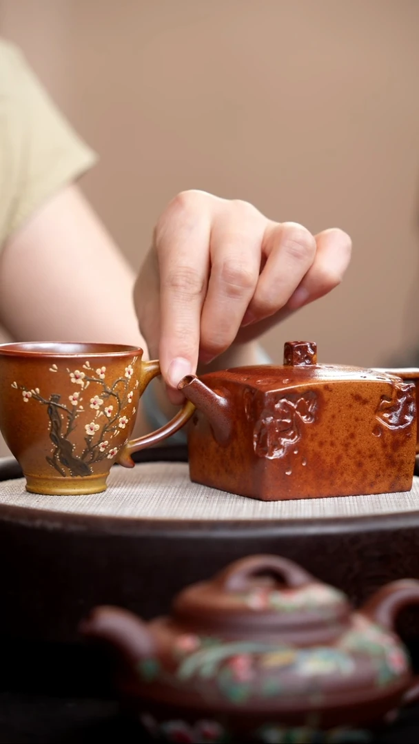 茶壶紫砂柴烧黄金段一方石空+杯