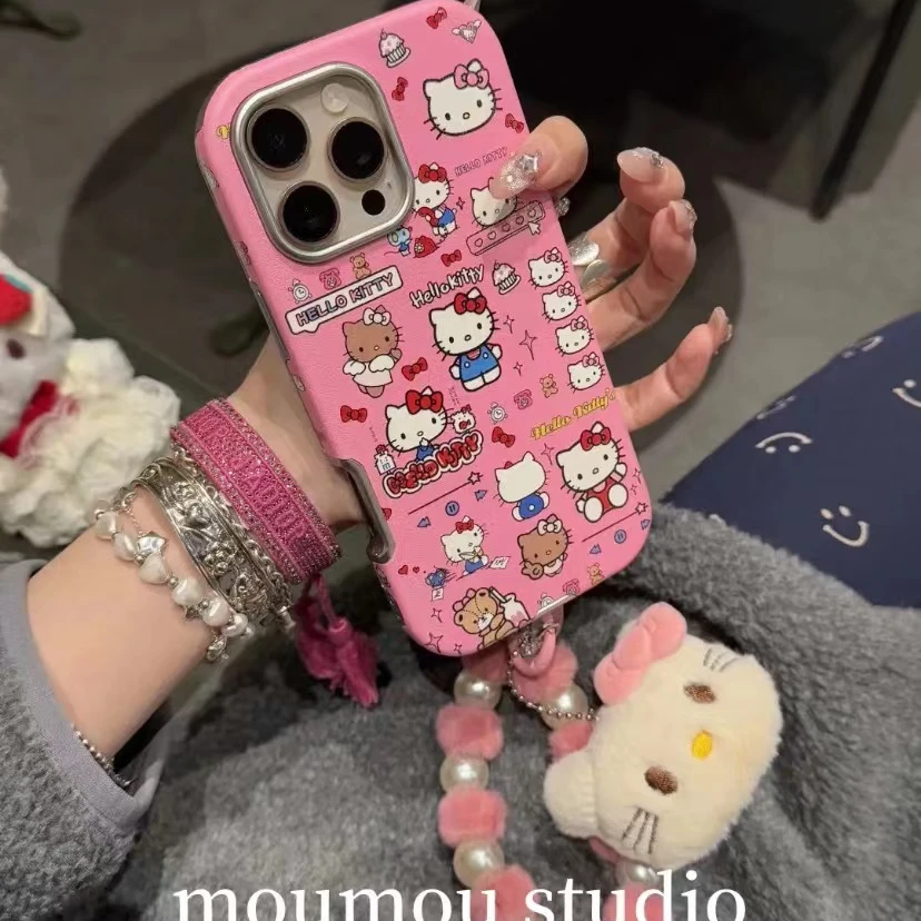 皮革少女心趣味卡通猫咪适用苹果16promax手机壳iPhone15手提14女