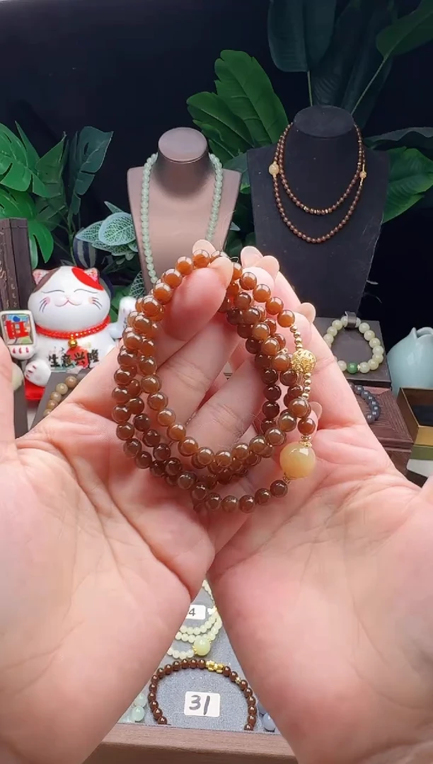 未镶嵌手串和田玉精品6m新疆糖玉108颗四圈手串