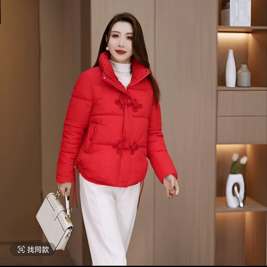 8828冬季新款时尚盘扣棉衣显瘦小个子短款抽绳棉服宽松保暖