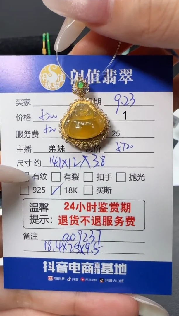 吊坠(不含链)18K金镶嵌翡翠翡翠吊坠