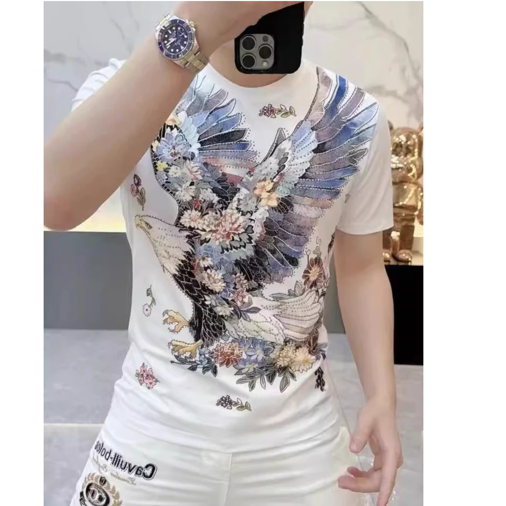 LUYEWEGER/路约威格短袖T恤男夏装新款时尚烫钻上衣圆领薄款百搭