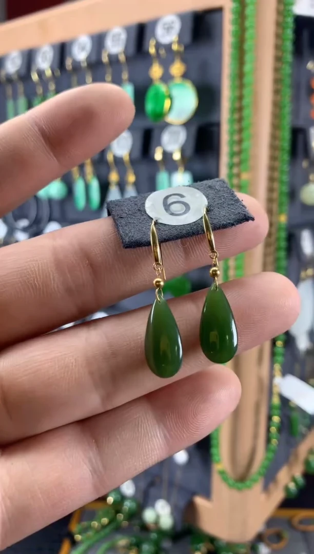 【闪购商品】和田玉耳饰18K金镶嵌6