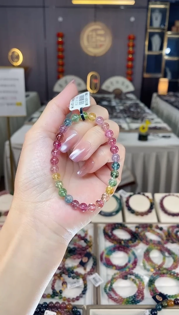 未镶嵌冰透净体老矿碧玺彩虹单圈手串6mm+碧玺hon多样性发一条
