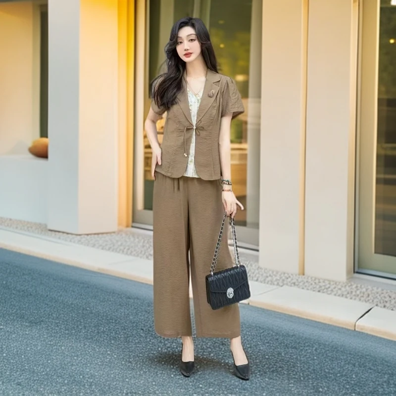 851#咖【木兮兮专属】2025年夏季新款气质修身时尚休闲百搭套装女