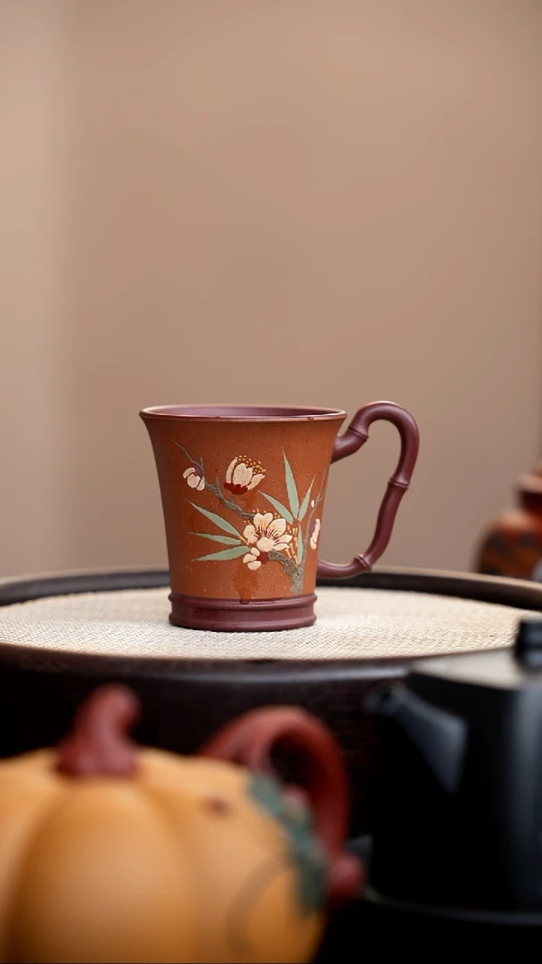 茶壶紫砂降坡泥粉浆竹节手把杯