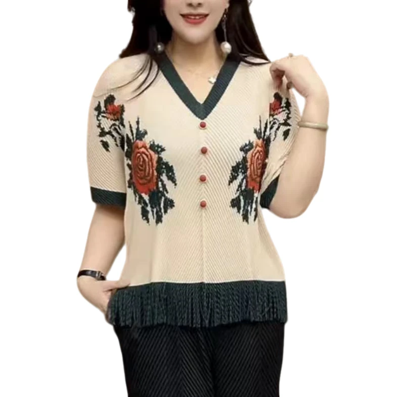 新款时尚洋气显瘦流苏褶皱衫