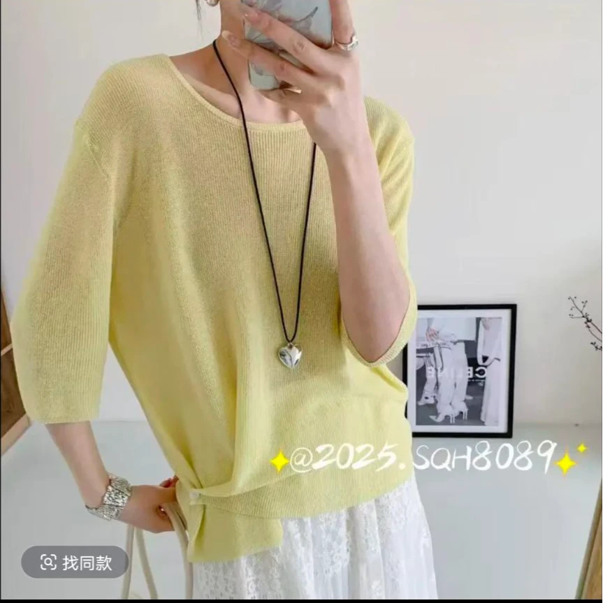 冰丝薄款针织衫针织短袖女2025新款夏季设计感不规则独特漂亮上衣