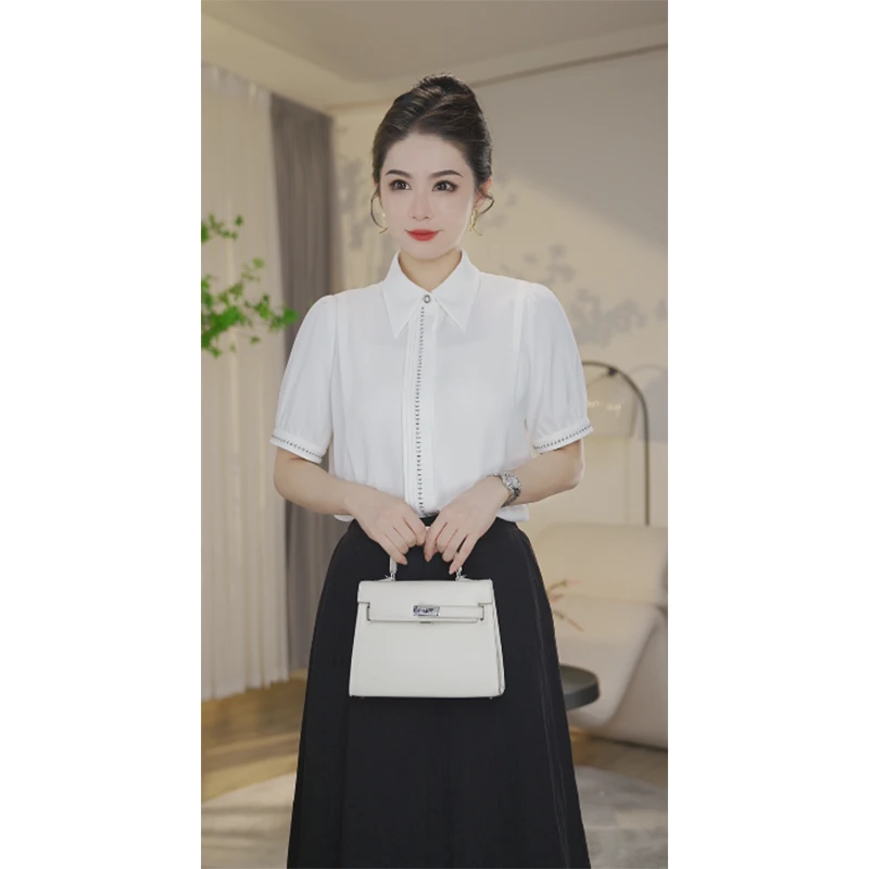【曼曼甄选】流光风85921008白色衬衫上衣女气质时尚小众法式衬衣