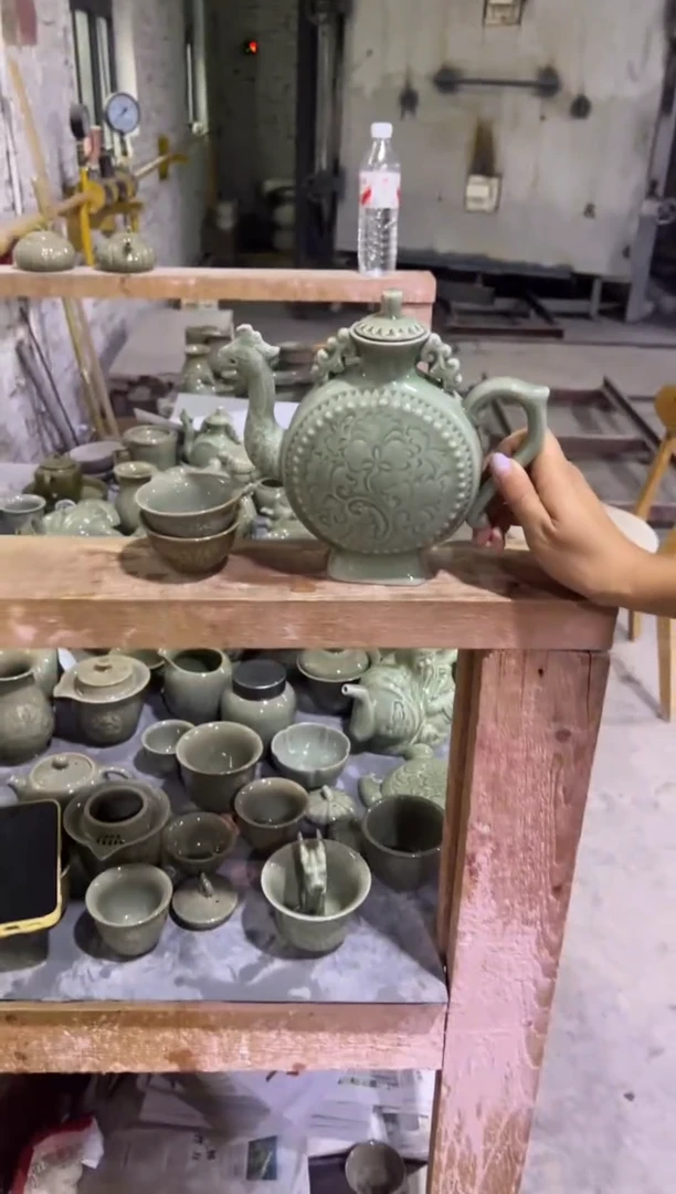 微瑕耀州四绝凤鸣壶+莲纹小杯2