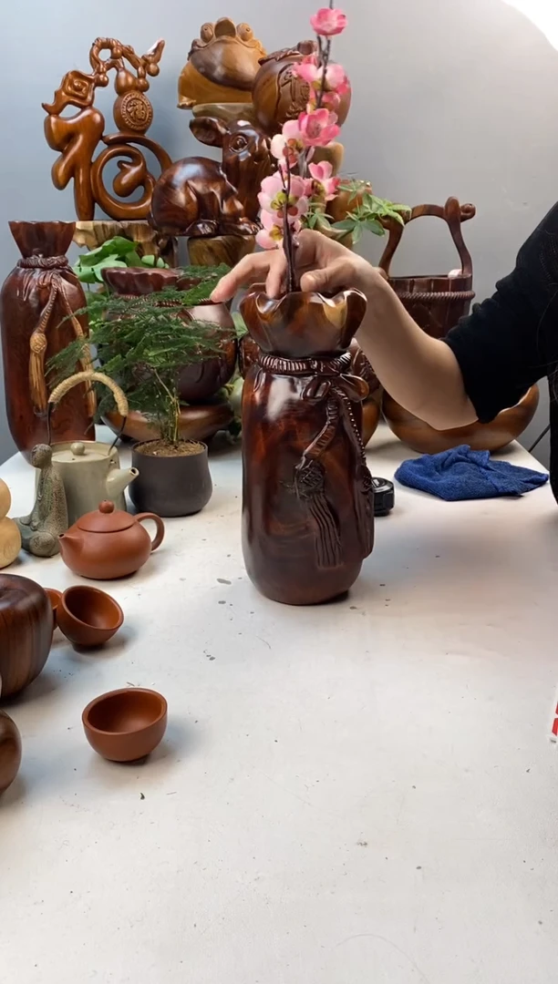 香樟木A58福袋花瓶/尺寸