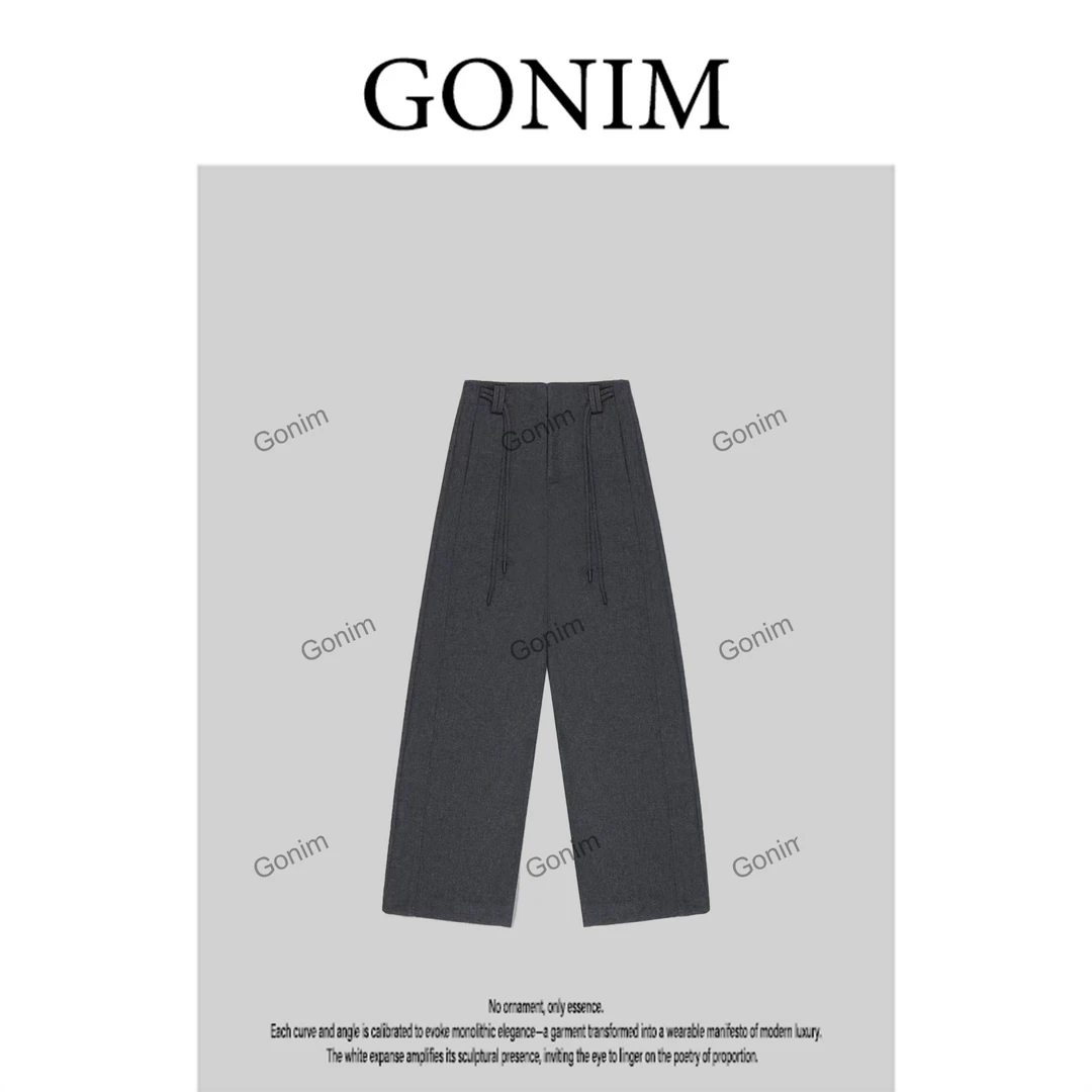 Gonim· "型格绳境"2025秋冬新款裤高腰裙裤直筒长裤女