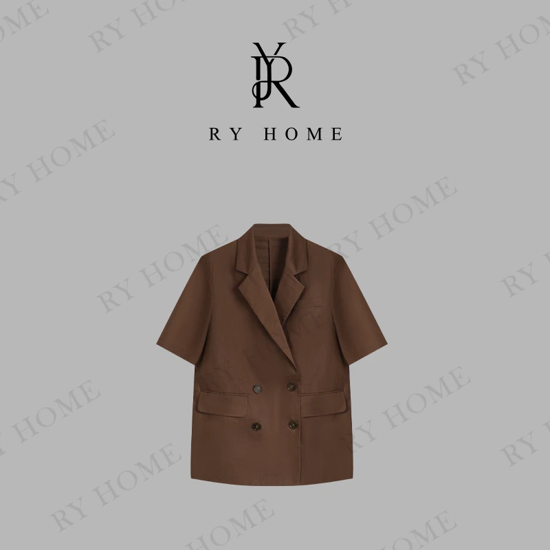 【容雨RYHOME】亚麻＋棉双排扣翻领短袖西服外套252W2249