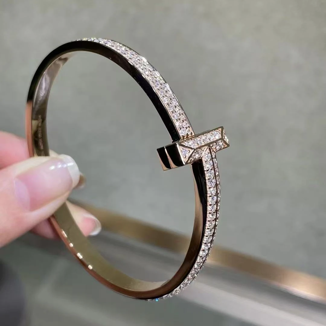 Meizuo珠宝·18k金满钻玫瑰金T手镯简约款